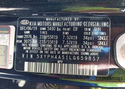 2020 Kia Sorento Ex/S z USA, uszkodzony, nr VIN 5XYPH4A51LG659857